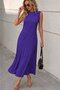 Women's Sleeveless Crew Neck Front Ribbed Long Viscose Dress - 3