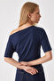 Women's Off-Shoulder Short Sleeve Navy Blue Blouse - 6