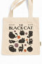 Black Cat Printed Canvas Tote Bag with Velcro and Inner Pocket - 3