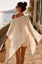 Ecru Cotton Viscose Transparent Pareo Poncho – Summer Beach Top - 7
