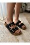 Black Double Buckle Soft Orthopedic Daily Slippers with Staple Detail - 2
