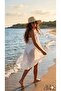 Handcrafted Blue Starfish and Seashell Embroidered Internal Adjustable Summer Beach Beige Straw Hat Premium Uv Wide Brim - 4