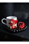 Coffee Cup and Black Saucer Set with Polka Dot Hat Woman Figure - 2