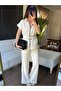Keyymod Women's Double Buckle Short Sleeve Jacket with Elastic Pants Bottom Top Two-Piece Modal Set