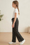 Girl's Black Floral Patterned Wide-Leg Pants with Elastic Waist and Comfortable Cut - 3