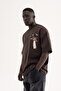 Men's Figure Embroidered Interlock Oversize T-Shirt Dark Brown - 3