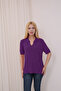 Polo V-Neck Short Sleeve Openwork Leaf Patterned Summer Fresh Airy Viscose Knitwear T-Shirt - 5