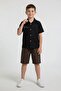 Black Summer Back Printed Boys' Linen Shirt and Shorts 2 Sets 24035 - 4