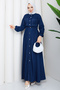 Women's Elastic Waist Pocketed Denim Dress - 4