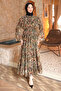 Khaki Elastic Waist Chiffon Dress - 2