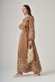 2053 Embroidery Detailed Flounce Belted Dress – Milk Coffee - 2