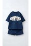 Boy's Cotton Blue New York Letter Appliqué T-Shirt Shorts Set