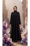 Crystal Stone Detailed Sleeve Embroidered Honeycomb Fabric Black Robe - 3