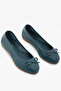 Denim Blue Genuine Leather Women's Ballerinas with Bow Detail