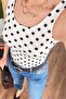 Polka Dot Crew Neck Fit White Tank Top Blouse - 3