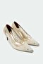 Miego Stone Detailed Women's Gold Heeled Shoes - 7