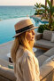 Women's Flat Top Straw Boater Hat - 3