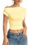 Butter Yellow Off-Shoulder Viscose Blouse with Pleated Detail (Not a Crop Top) 0029 - 2