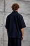 Men's Shirt Woven Fabric with Zipper Navy Blue Oversize Zippered Tencel Fabric - 4