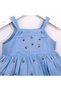 Bebikim Baby Blue Cherry Embroidered Strap Ruffle Dress with Body and Scarf 2-Piece Set - 4