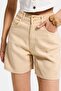 Women's Beige 6S6-57 Relax Fit Belt Detailed 100% Cotton Denim Shorts
