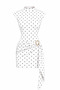 Polka Dot High Neck Dress with Buckle Detail and Belted Gathering - White - Sevde Ugur