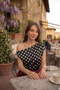 Polka Dot One-Shoulder Draped Black and White Blouse - 4