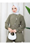 Women's Hijab Double Set Belted Tunic Trousers Silver Button Detailed Stylish Daily Office Event Combination - 2