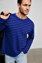 Vigos Men's 100% Organic Cotton Round Neck Regular Fit Long Sleeve Blue Striped T-Shirt - 3