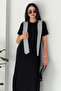 Women's Loose Cut Basic Maxi Dress with Slit Detail and Scarf - 4
