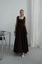 Wide Flared Skirt with Waist Bow Tie Square Neckline Polka Dot Design Long Stylish Innocence Museum Dress