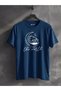 Explore the World Moon and Tent Printed Unisex 100% Cotton Navy Blue Outdoor T-Shirt - 2