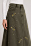 Long Denim Skirt with Flower Embroidery Detail - Green - 6