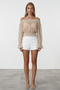 Women's beige madonna collar chiffon blouse alc-x15479 - 2