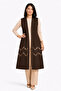 Women's Middle-Aged Patterned Comfortable Fit Flounced Combed Cotton Long Mother Vest 4328 - 2