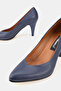 Women's Dark Blue Genuine Natural Leather Thin Heel Shoes, Size 35-41 - 3