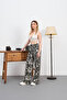 Women's Patterned High Waist Viscose Fabric Elastic Waist Pants - 6