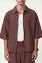 Lyocell blend striped zippered linen shirt - burgundy - 7