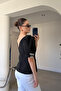 Balloon Sleeve Pearl Detailed Design Blouse - Black - 5