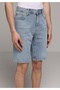 Regular Fit Mid Waist Straight Men's Light Indigo Denim Jean Shorts - 4