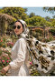 Madame Polo Water Green Color Floral Patterned Bamboo Cashmere Shawl Delicate Series