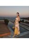 Women's Thin Straps Floral Long Maxi Linen Yellow Dress - 4