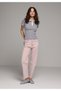 Slim Fit Polo Collar Striped Women's Pink Short Sleeve T-Shirt - 3