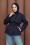 Short Belted Stylish Trench Coat Navy Blue