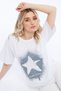 Unisex Oversize T-Shirt with Trauma Star Print in White – Crew Neck, 100% Cotton Compact Single Jersey 24/1 - 5