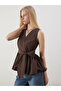 Double Breasted Collar Waist Tie Gathered Poplin Blouse