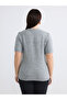 Gray Plus Size Crew Neck Women's Knit Sweater with Stones - 4