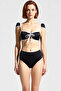 Women's Bikini Set High Waist Hipster Without Underwire Cap Short Puff Sleeve Contrast Stripe Knitted Fabric - 4