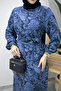 Crew Neck Shawl Patterned Dress Tsd260208 Navy Blue - 4