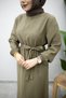 Beli Belted Crew Neck Dress Tsd260212 Khaki - 5